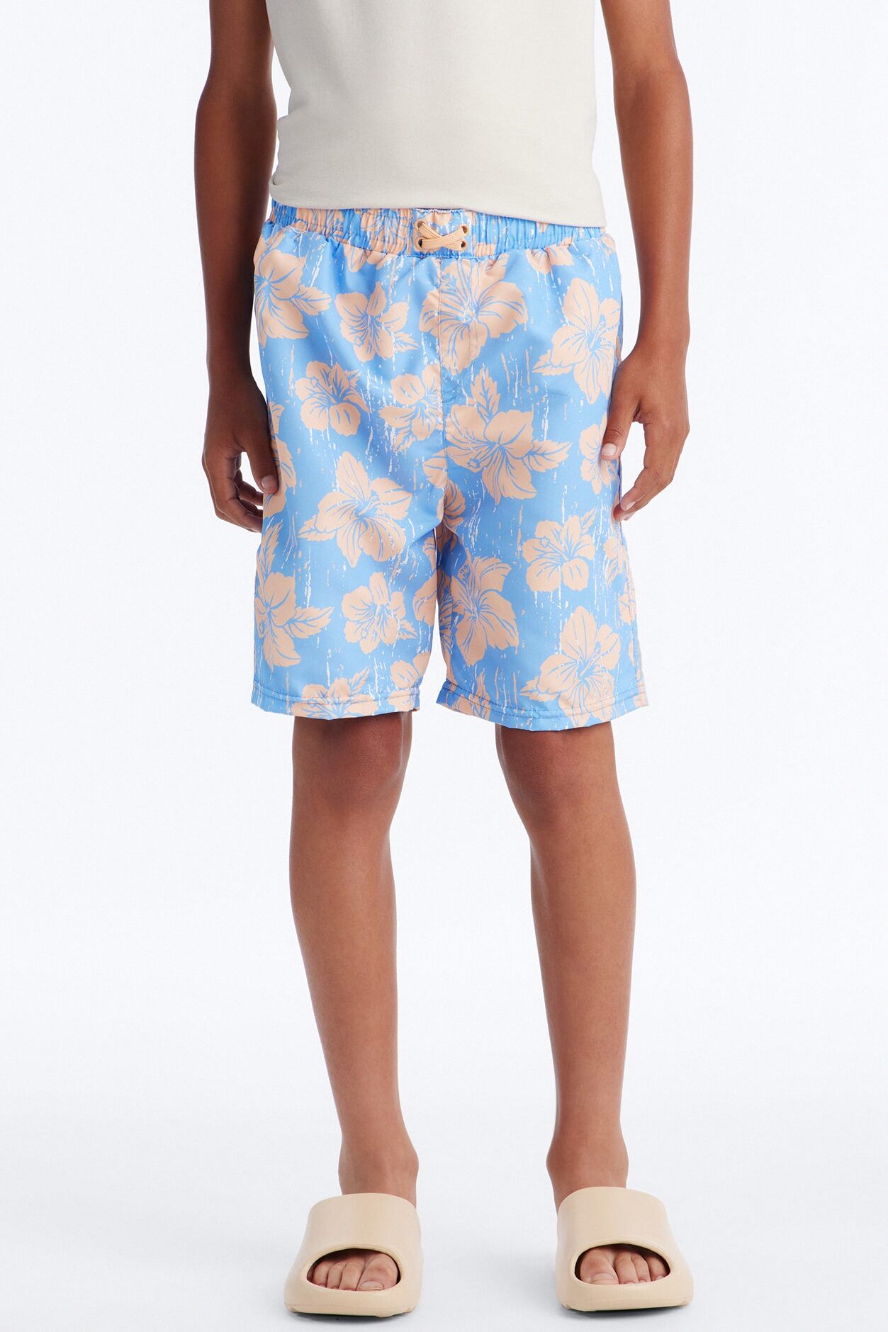 Mini Hibiscus Vibes Swim Trunk - Light Blue
