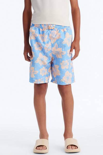 Mini Hibiscus Vibes Swim Trunk - Light Blue