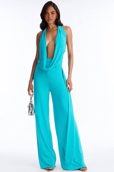 Sara Mesh Beaded Jumpsuit - Aqua
