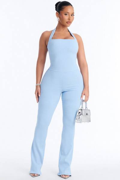 Amara Snatched Halter Jumpsuit - Light Blue