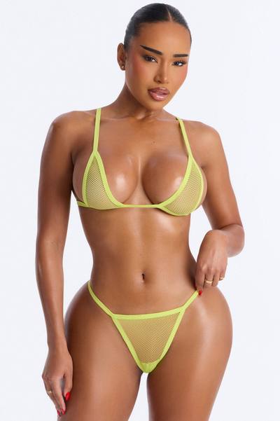 Just Enough Fishnet Bra And Panty Set - Lime