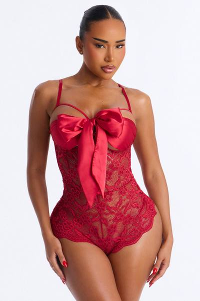 Sweet And Subtle Lace Open Cup Crotchless Teddy - Red