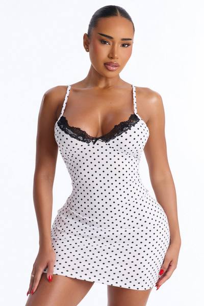 Stay Fresh Polka Dot PJ Sleep Dress - White/Black
