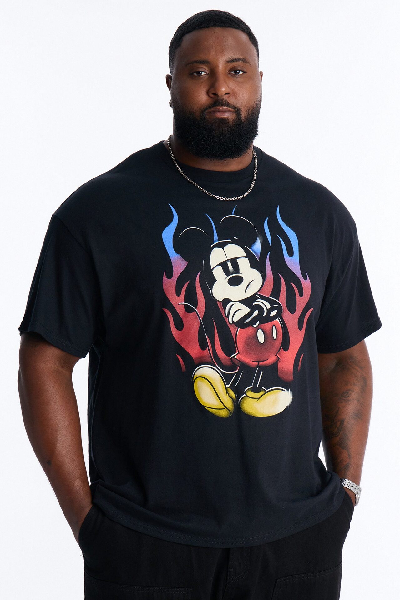 Boxy Disney Mickey Mouse Moto Flame Short Sleeve Tee - Black