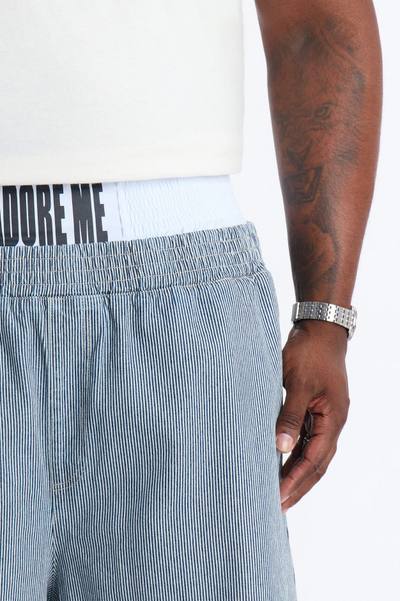 Relaxed Adore Me Double Waistband Pinstripe Short - White/Blue