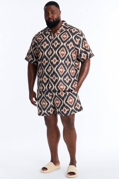 Geometric Sahara Swim Trunk 7″ - Black/Brown