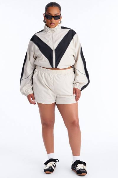 Break A Sweat Windbreaker Funnel Neck Track Jacket - Taupe/combo