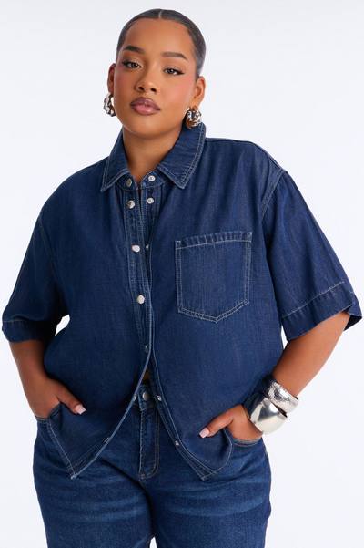 Elevated Casual Oversized Denim Shirt - Dark Wash