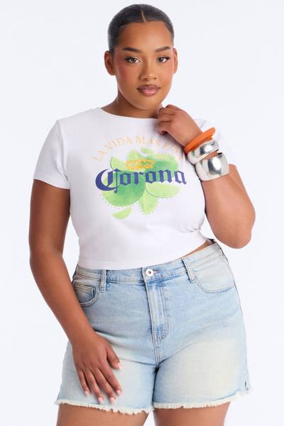 Corona Collection Rhinestone Baby Tee - White