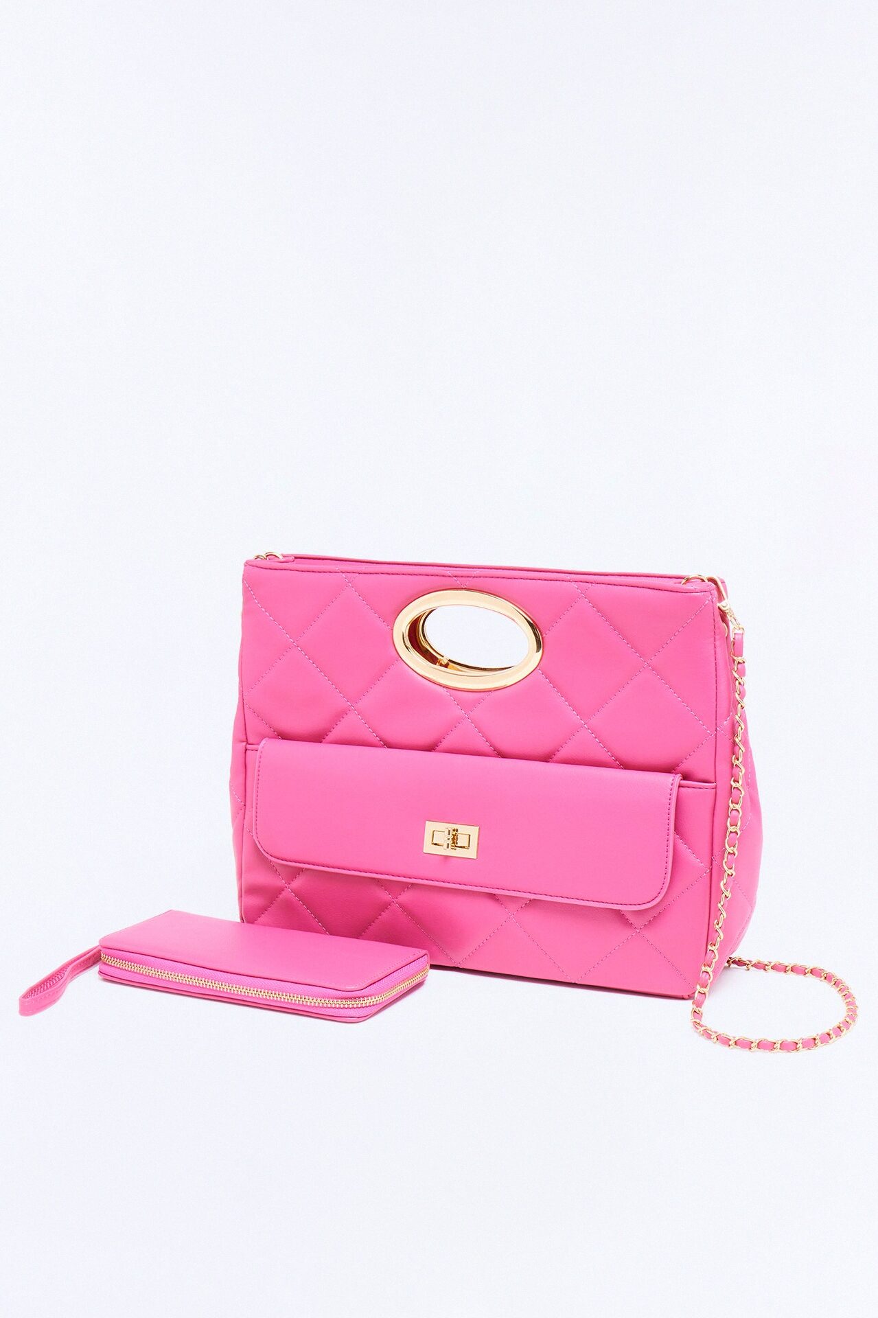 Nine To Five Faux Leather Crossbody Handbag And Wallet Set - Pink