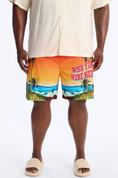 Wish You Were Here Postcard Swim Trunk 7″ - Multi Color