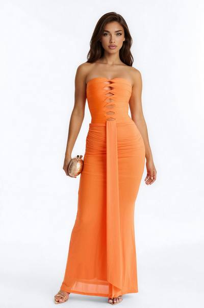 Center Stage Draped Bandage Maxi Dress - Orange