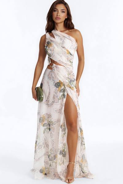 Jessika Chiffon Maxi Dress - Off White/combo