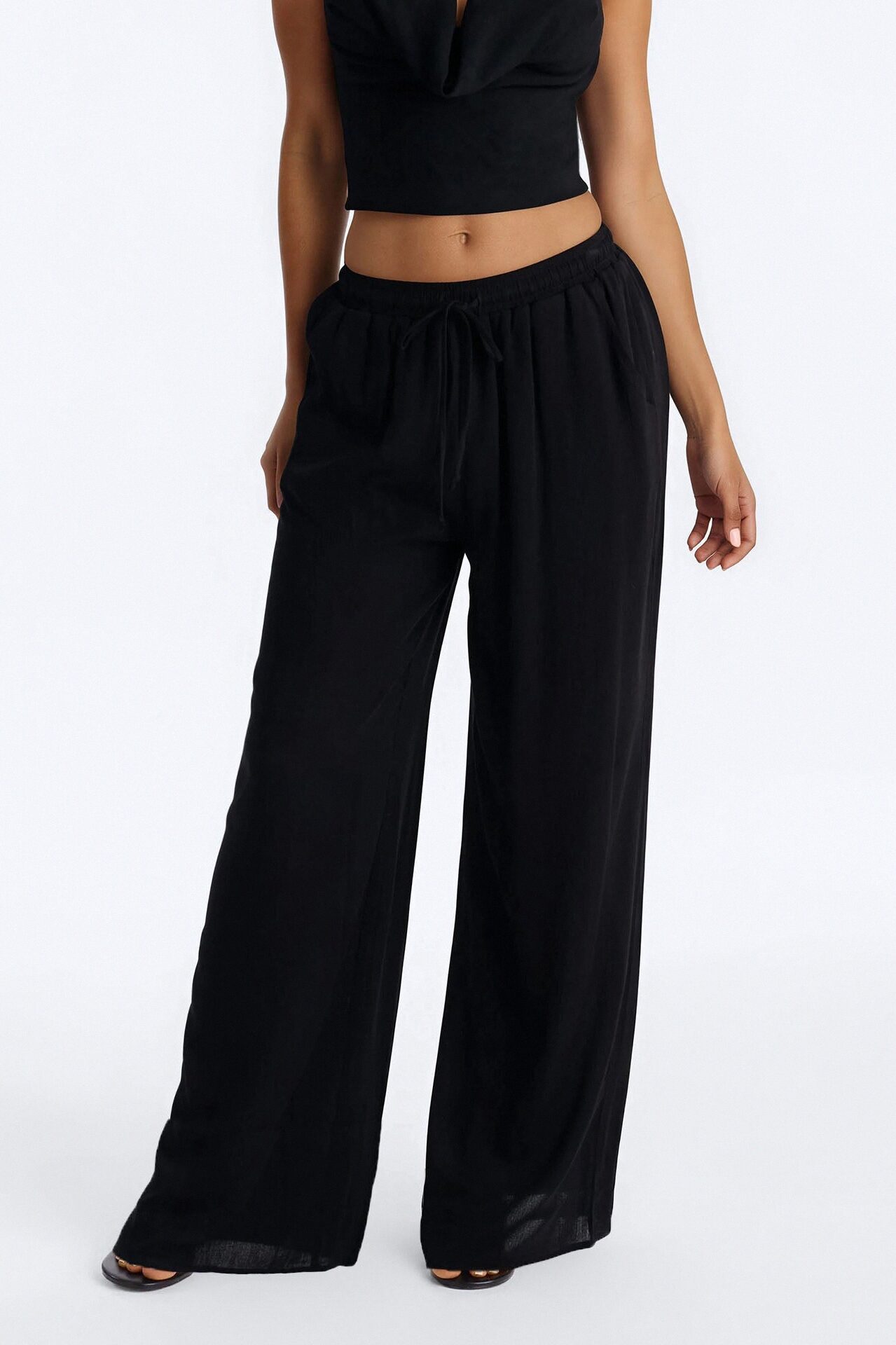 In Cannes For The Summer Wide Leg Gauze Pant - Black
