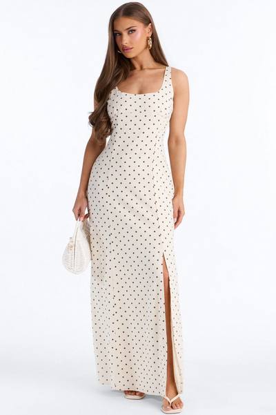 Taylor Polka Dot Linen Maxi Dress - Cream/combo