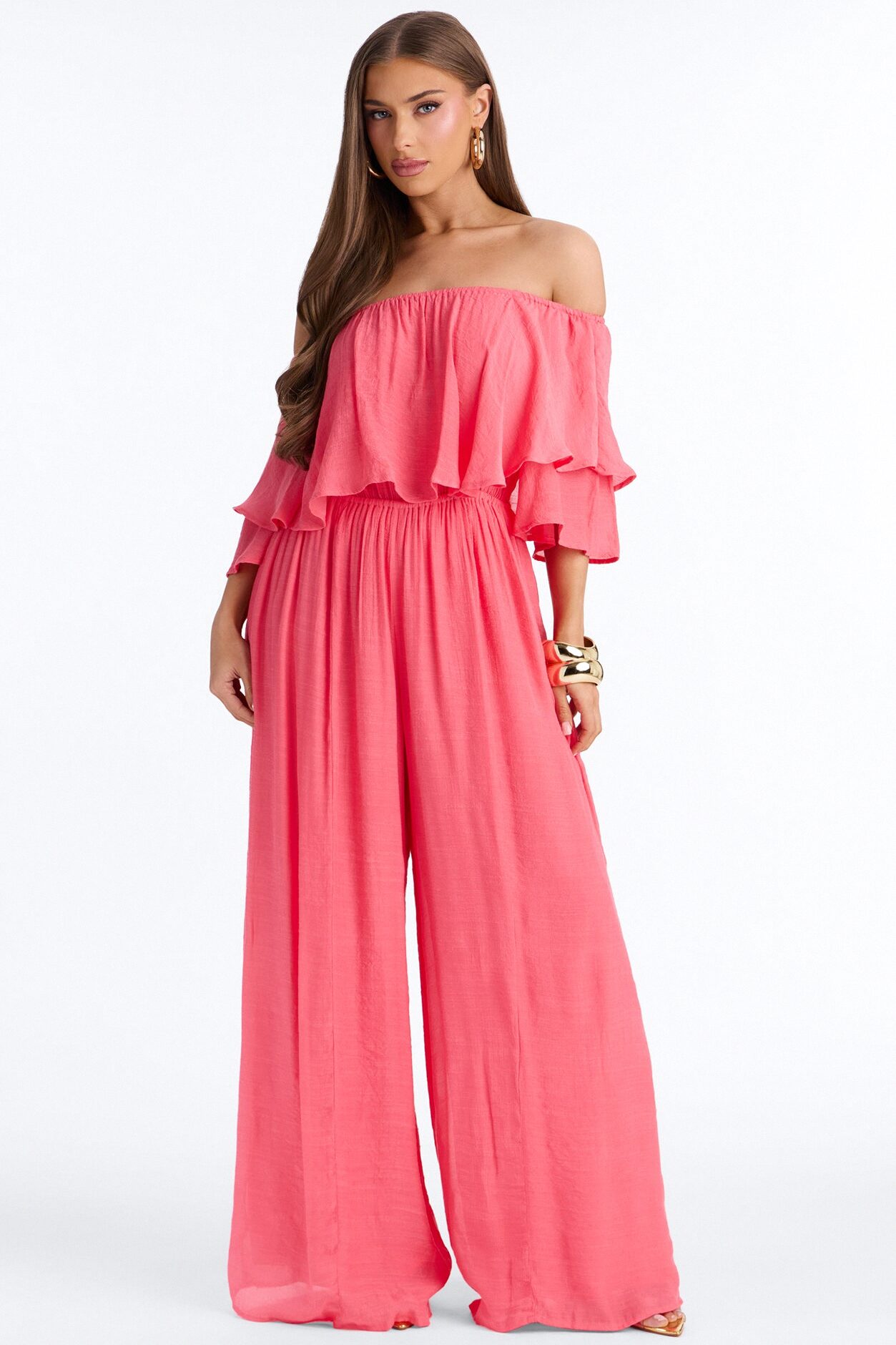 Off To Brunch Ruffle Wide Leg Jumpsuit - Coral