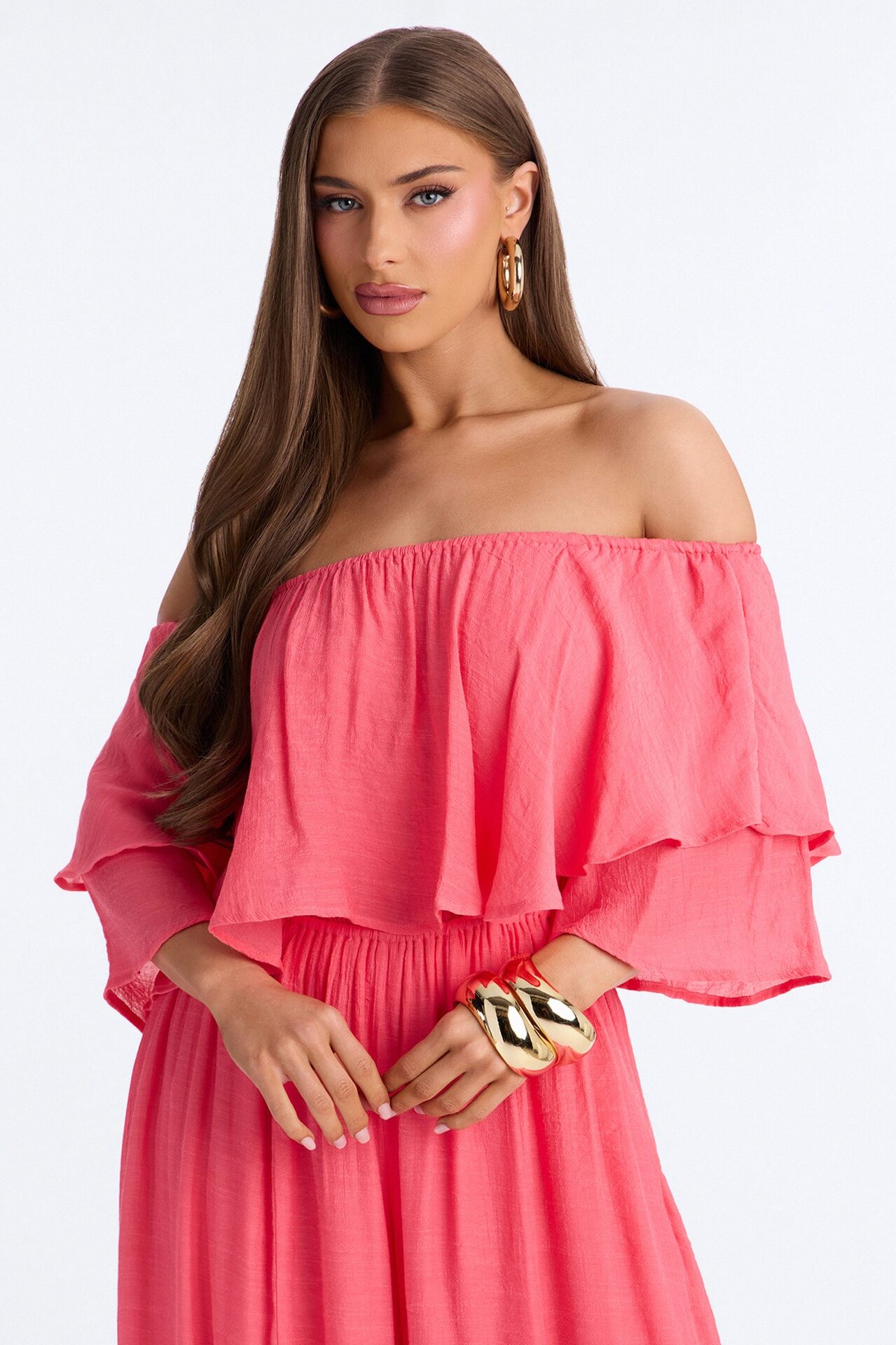 Off To Brunch Ruffle Wide Leg Jumpsuit - Coral