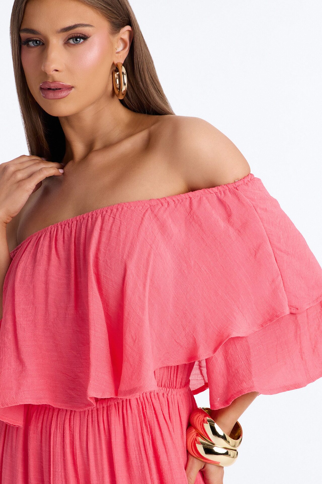 Off To Brunch Ruffle Wide Leg Jumpsuit - Coral