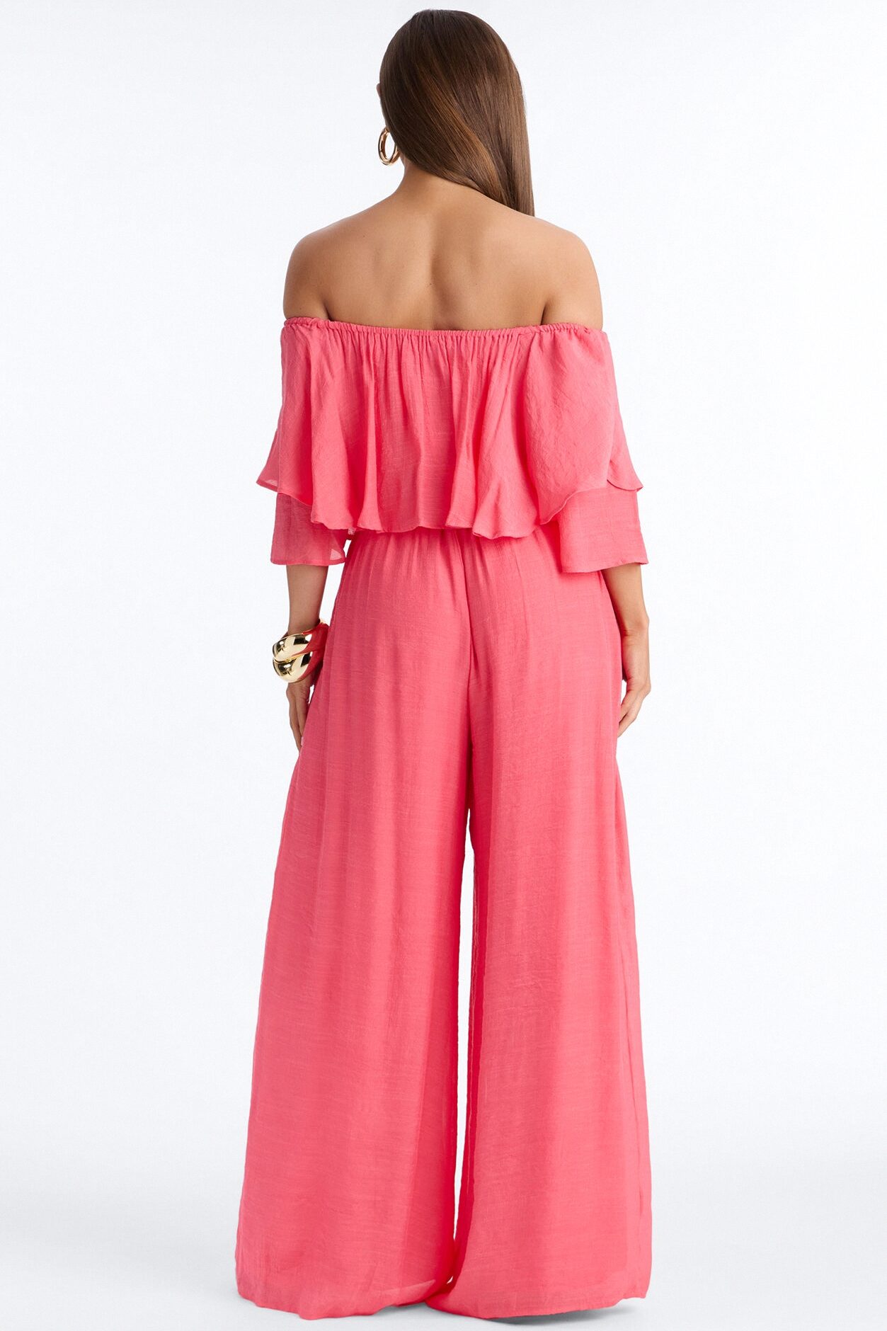Off To Brunch Ruffle Wide Leg Jumpsuit - Coral