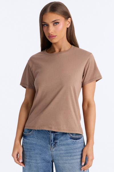 Simple And Modern Cropped Tee - Taupe