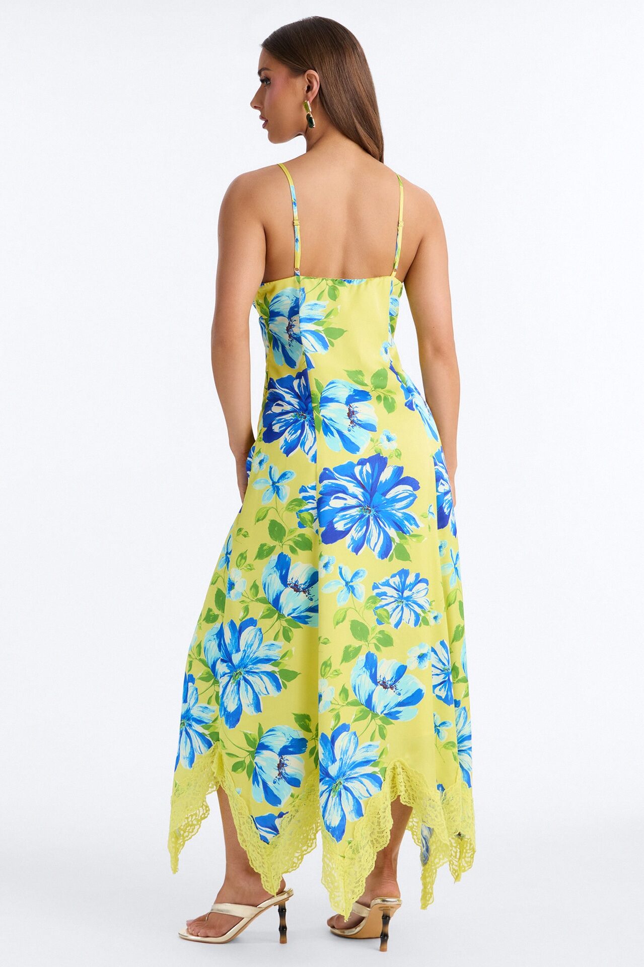 Dahlia Lace Trim Satin Maxi Dress - Yellow/combo