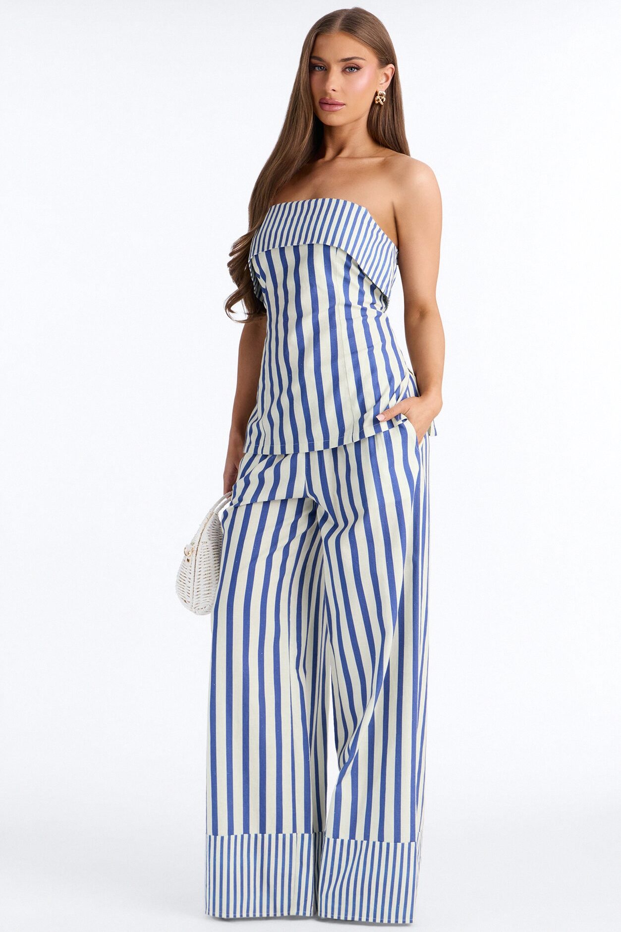 Ocean Views Foldover Striped Linen Top - Blue/combo