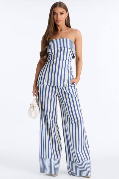 Ocean Views Wide Leg Striped Linen Pant - Blue/combo