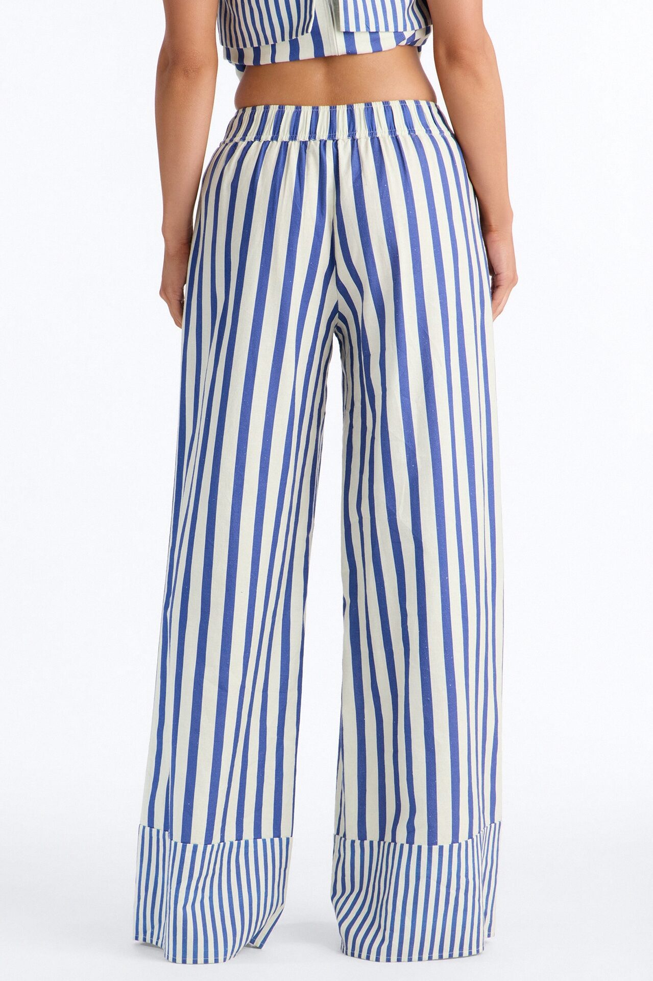 Ocean Views Wide Leg Striped Linen Pant - Blue/combo