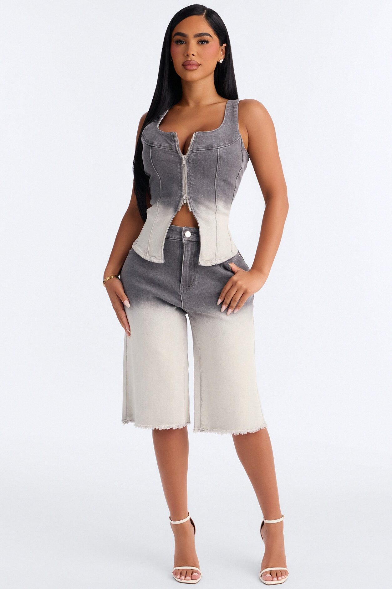 Toned Down Denim Short Set - Vintage Wash