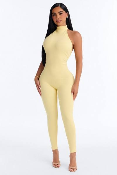 Kalia Snatched Halter Jumpsuit - Yellow