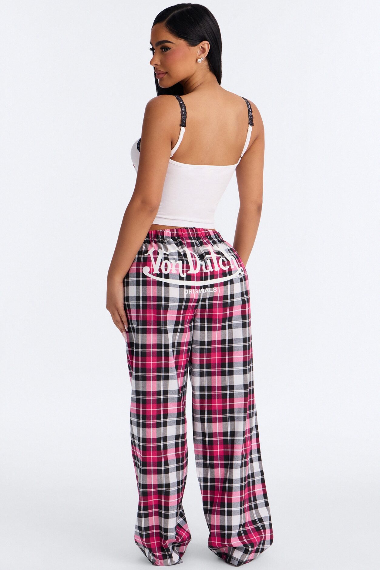 Von Dutch Plaid Star PJ Pant Set - Black/Pink