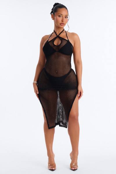 Tans And More Crochet Keyhole Midi Swim Cover Up Dress - Black