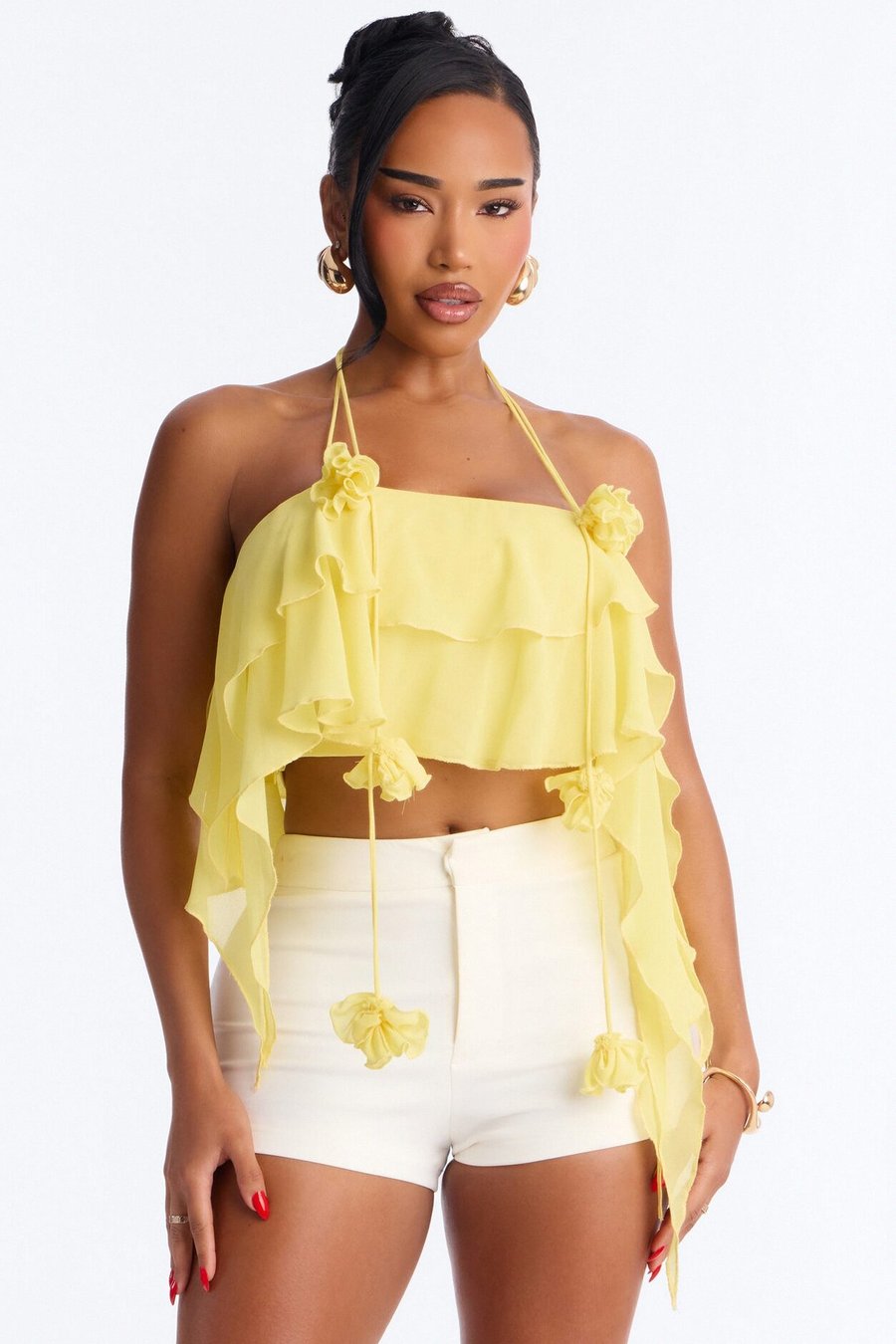 Freshly Picked Rosette Chiffon Halter Top - Yellow