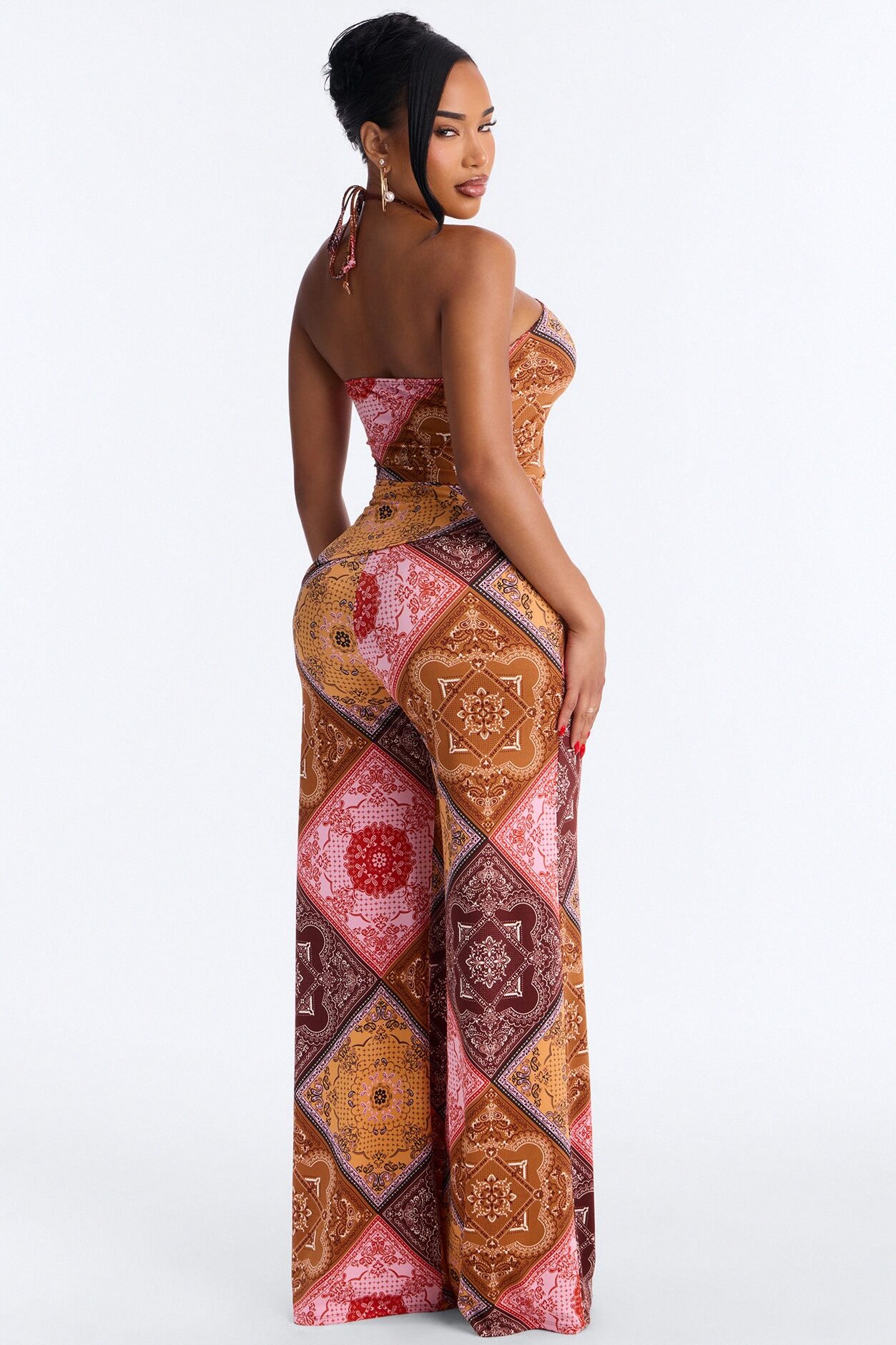 Heather Bandana Print Halter Pant Set - Pink/combo