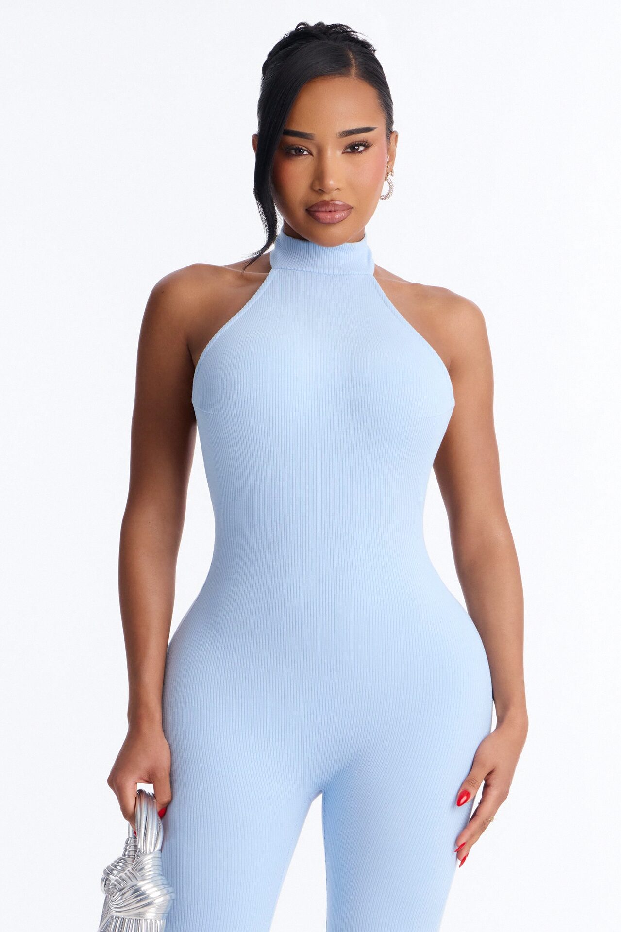 Kalia Snatched Halter Jumpsuit - Light Blue