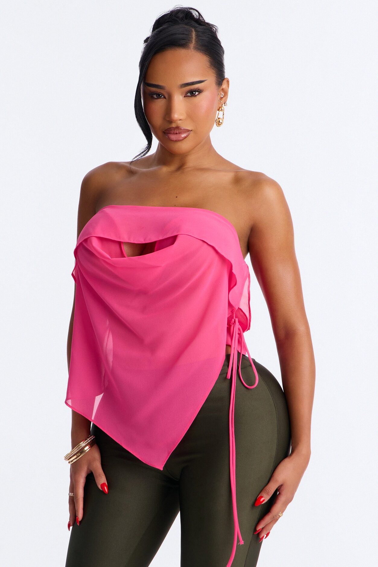 Soft Sunrise Sheer Chiffon Tube Top - Hot Pink