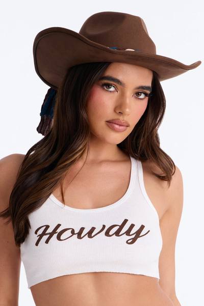 Frontier Bound Faux Suede Braided Cowboy Hat - Brown
