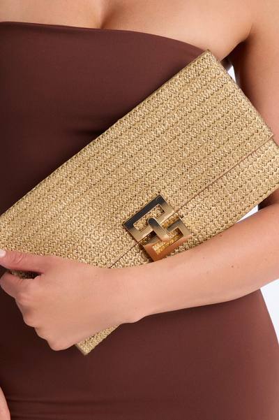 Dinner On The Beach Straw Clutch - Natural