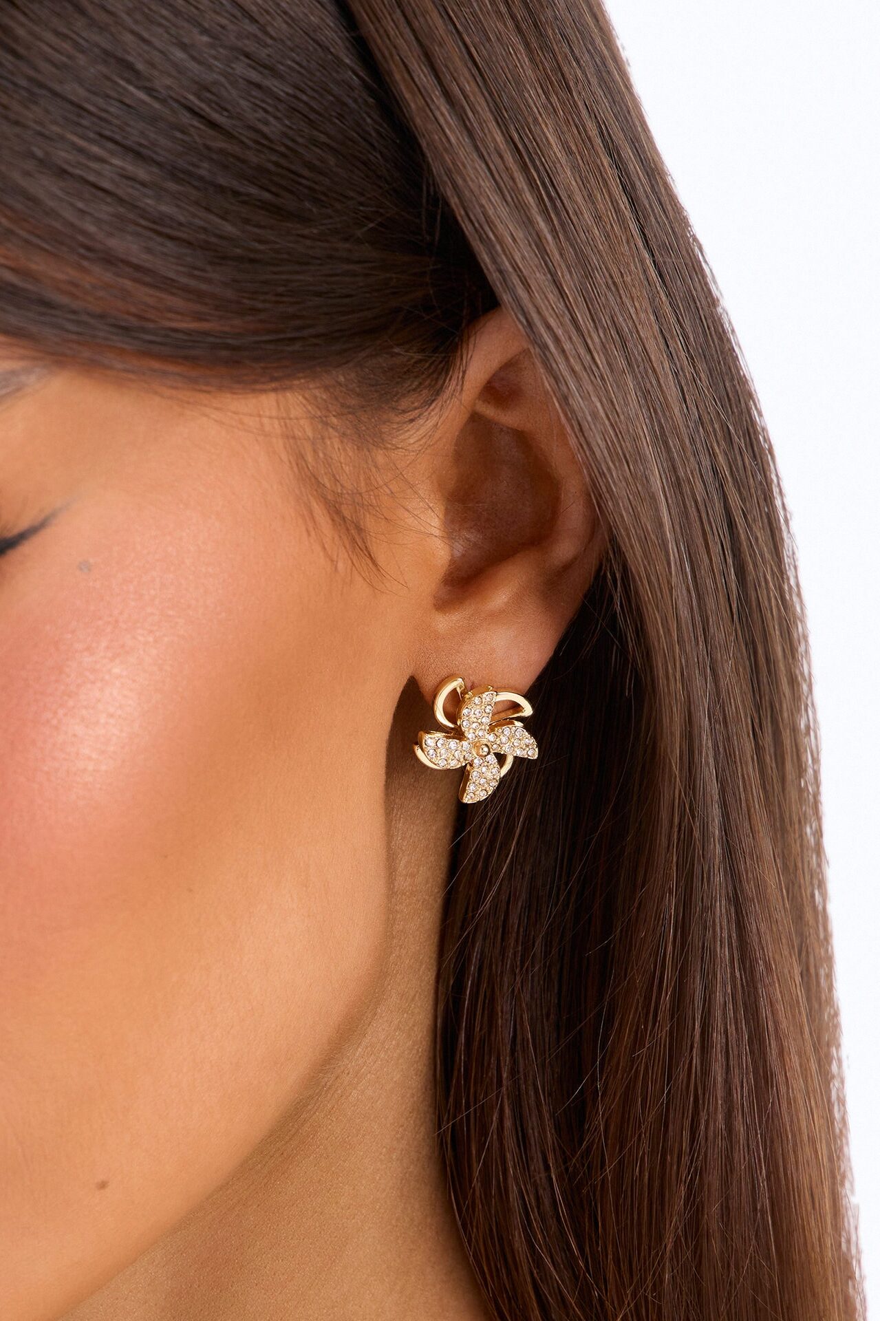 Shine On Floral Stud Earrings - Gold