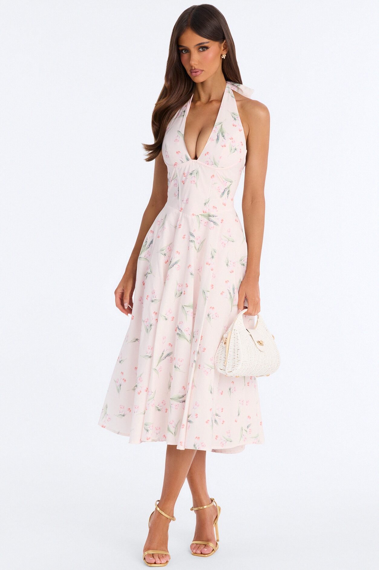 Shayna Corset Floral Midi Dress - Pink