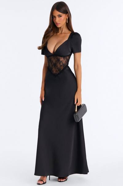 Lace Daydream Satin Maxi Dress - Black
