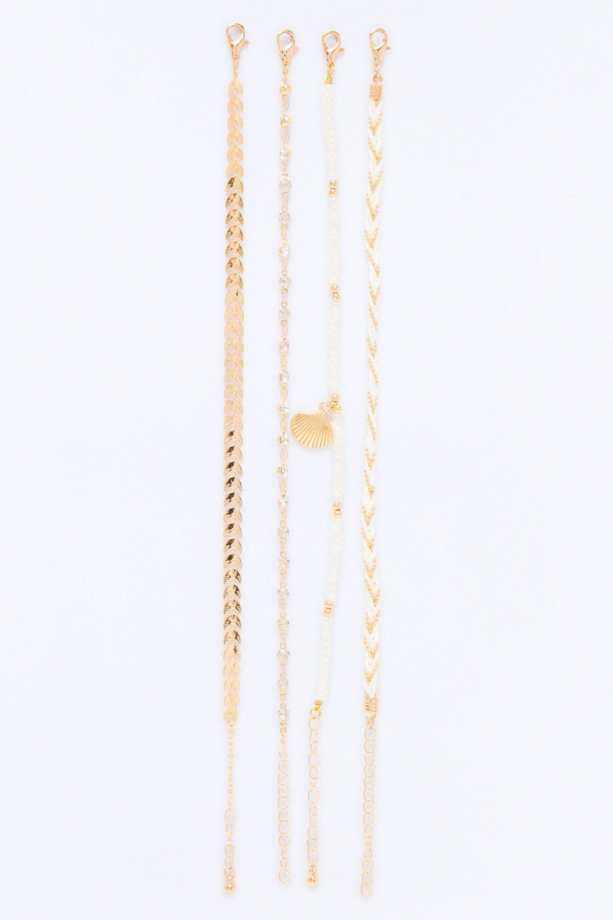 Calm And Collected 4 Piece Anklet Set - White/Gold