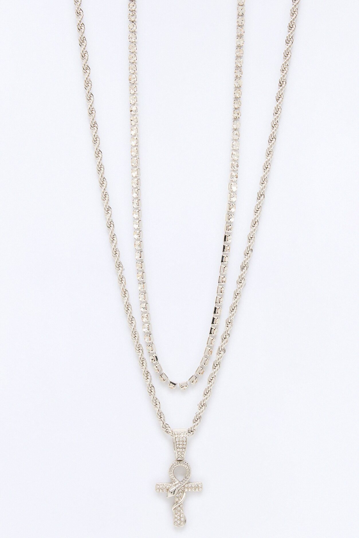 Serpent of Faith Rhinestone Necklace Set - Silver