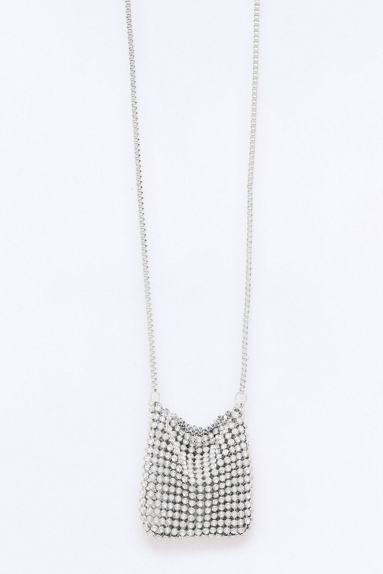 Pocket Full Of Rhinestone Handbag Necklace - Silver