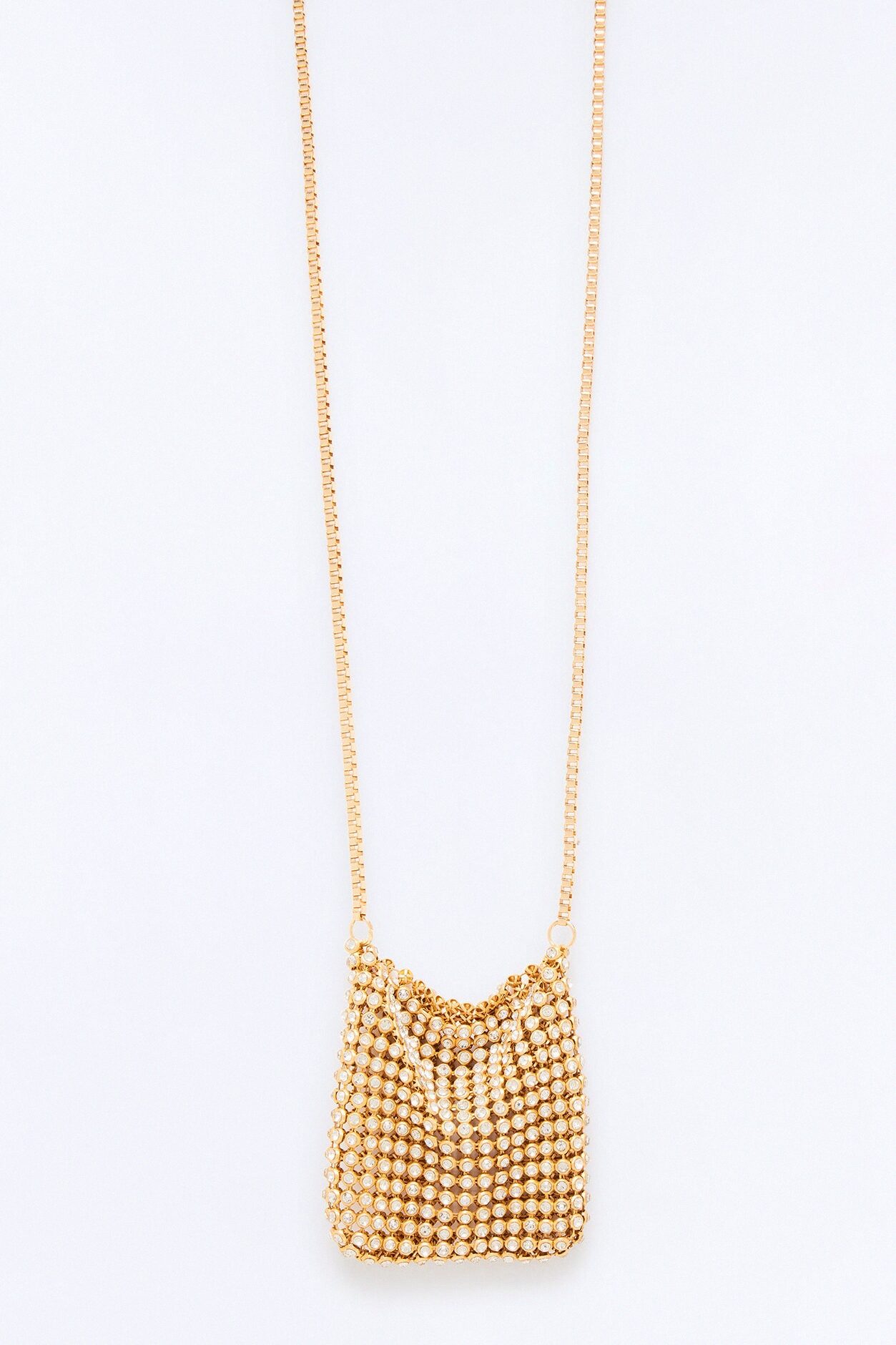Pocket Full Of Rhinestone Handbag Necklace - Gold