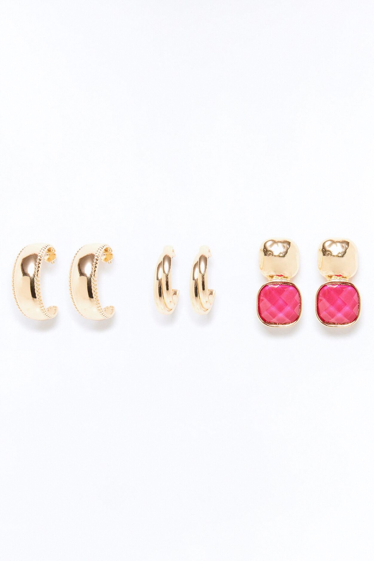 Bring It Back 3 Pair Earring Set - Gold/Red