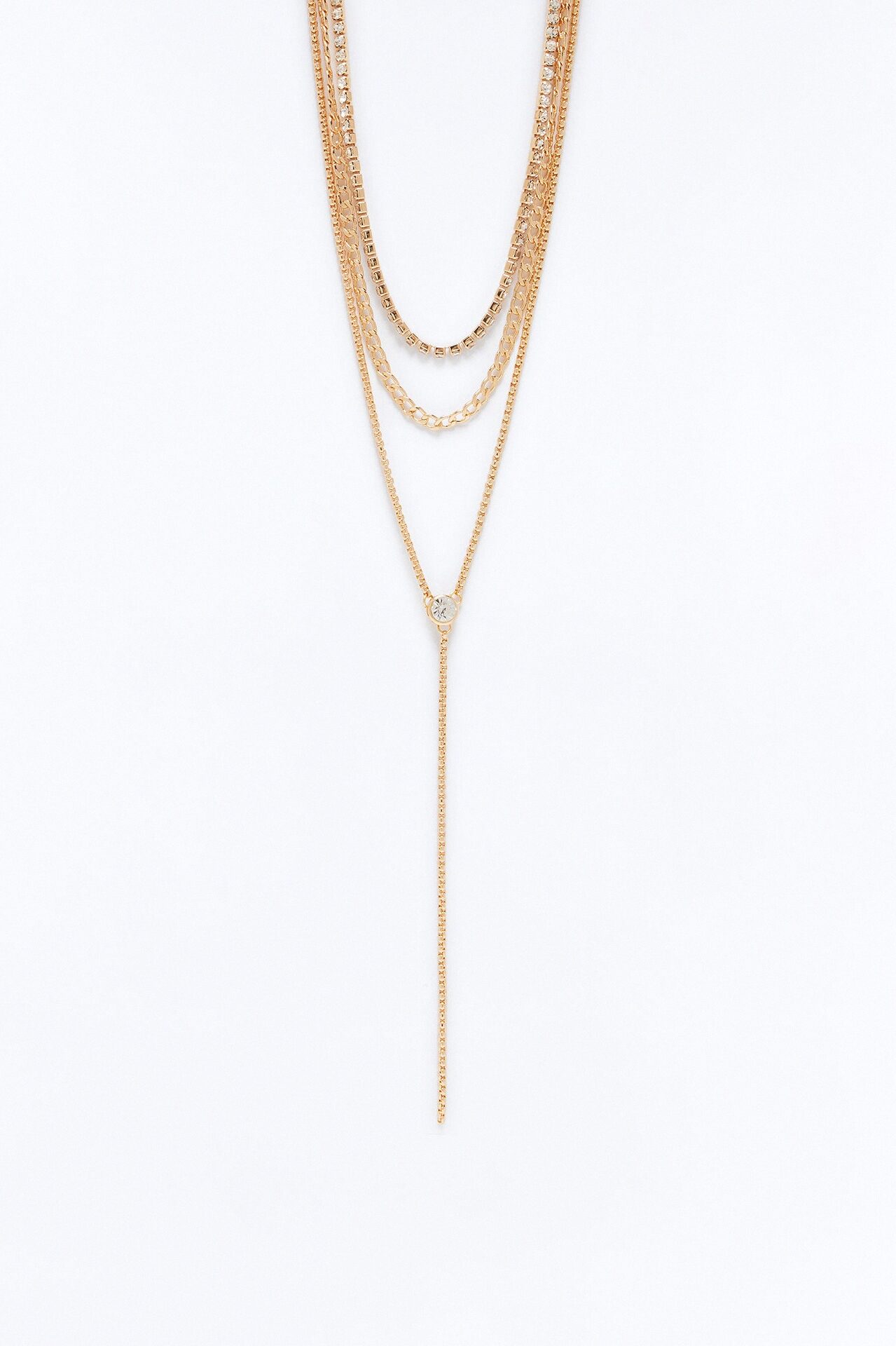 Terra Rhinestone Lariat Necklace - Gold