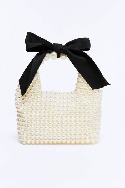 Queen's Pearls Beaded Crossbody Handbag - White/combo
