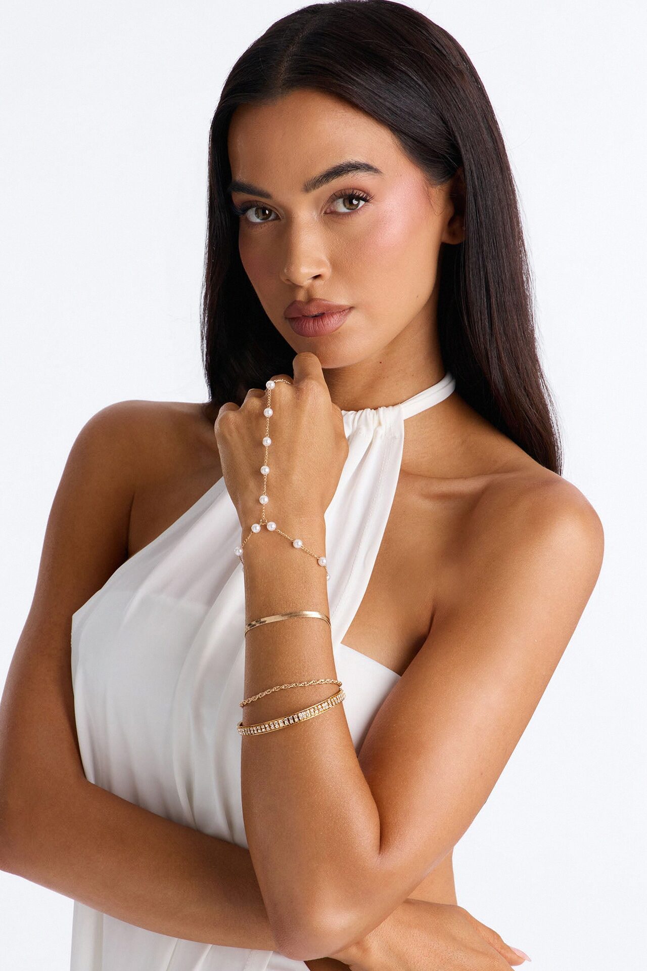 Pretty Pearls Hand Chain 4 Piece Multi Bracelet Set - Gold