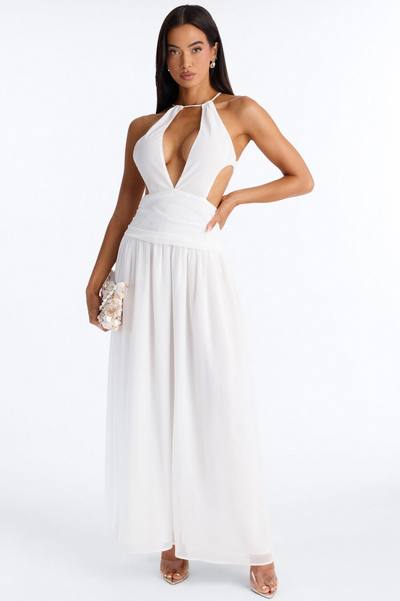 Zoe Drop Waist Chiffon Maxi Dress - White